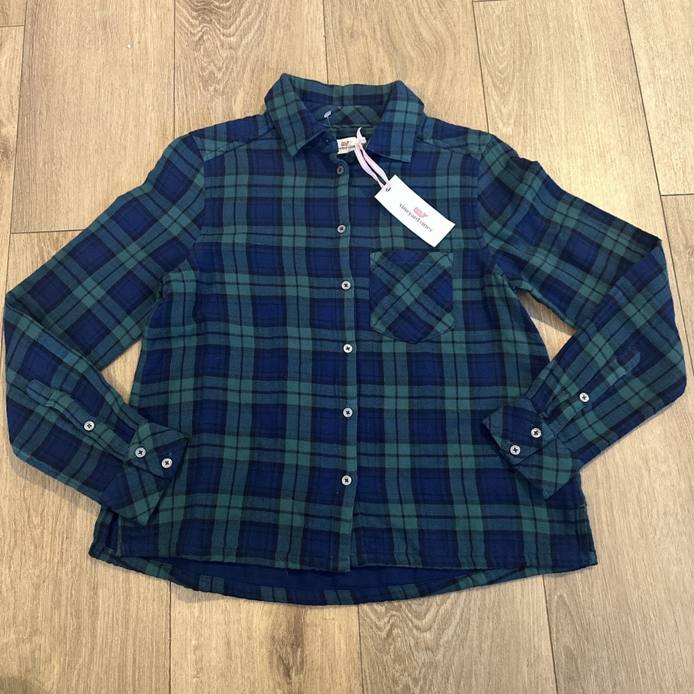 Vineyard Vines Plaid Breezy Button Down Plaid Flannel Shirt Women's XXS NEW